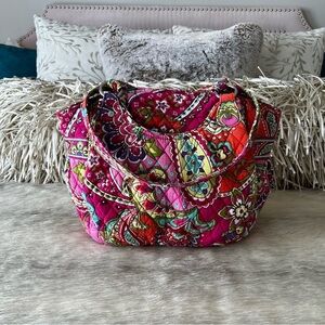 VERA BRADLEY Pink Swirls Glenna Handbag Green Orange Paisley 2 Handles Zip Top